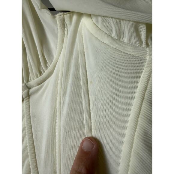 House of CB Valentina White Asymmetric Cutout Midi Dress Size Small - Picture 6 of 10